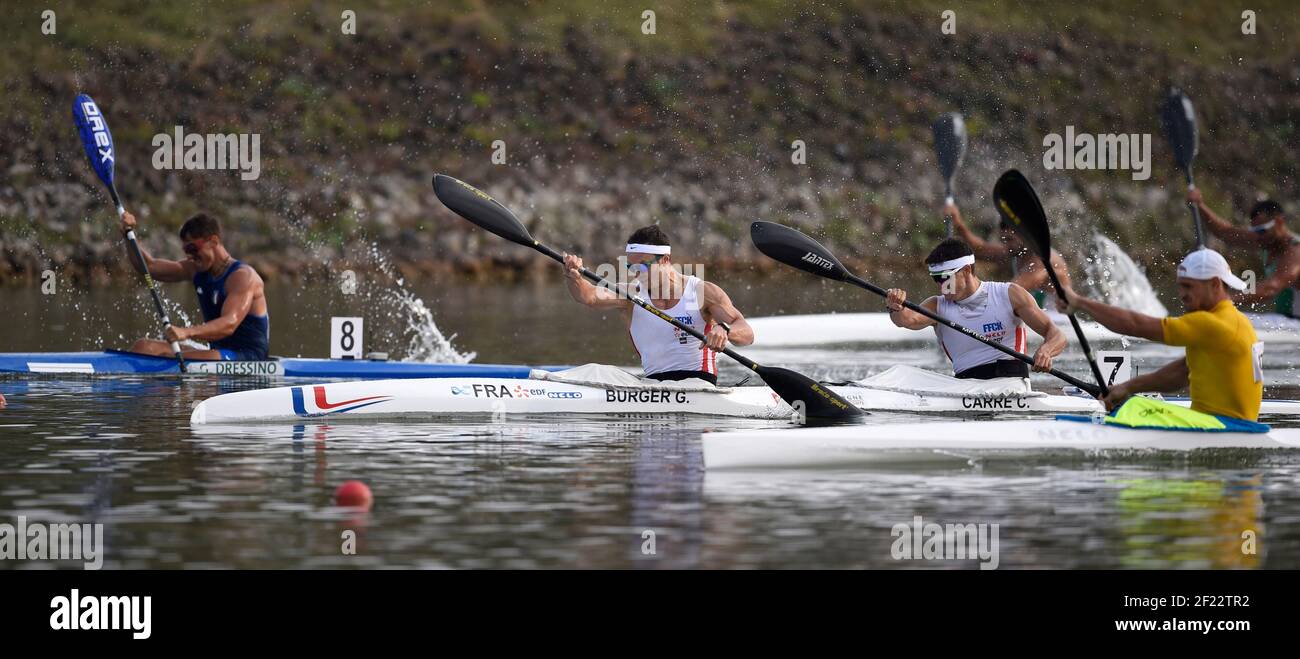 Guillaume Burger und Cyrille Carre aus Frankreich treten K2 Männer 1000 m während der ICF Kanusprint-Weltmeisterschaft 2017 in Racice, Tschechische Republik, Tag 2, 24th. August 2017 - Foto Jean-Marie Hervio / KMSP / DPPI Stockfoto