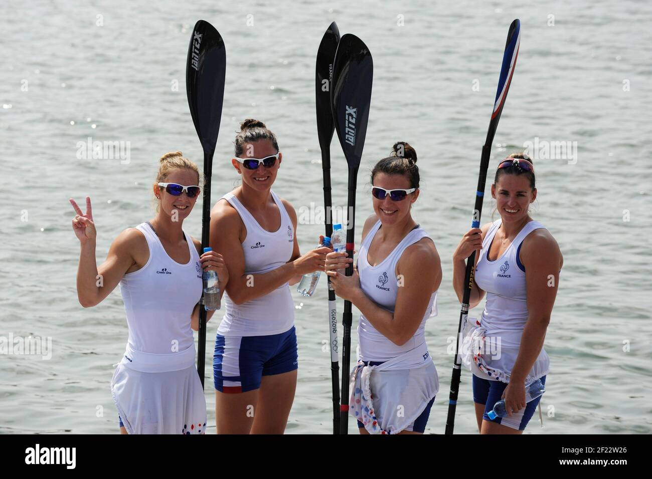 Sarah Guyot, Manon Hostens, Sarah Troel und Lea Jamelot aus Frankreich treten in K4 Frauen 500 m während der ICF Kanusprint-Weltmeisterschaft 2017 in Racice, Tschechische Republik, Tag 5, 27th. August 2017 - Foto Jean-Marie Hervio / KMSP / DPPI Stockfoto