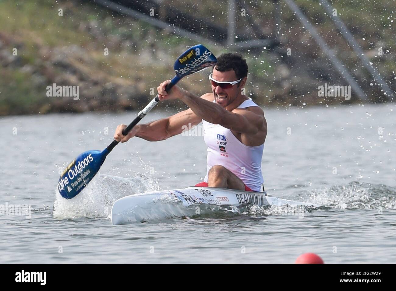 Maxime Beaumont aus Frankreich tritt K1 Männer 200 m bei der ICF Kanusprint-Weltmeisterschaft 2017 in Racice, Tschechische Republik, Tag 5, 27th. August 2017 - Foto Jean-Marie Hervio / KMSP / DPPI Stockfoto