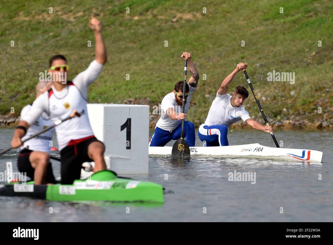 Loic Leonard und Adrien Bart aus Frankreich treten C2 Männer 1000 m während der ICF Kanusprint-Weltmeisterschaft 2017 in Racice, Tschechische Republik, Tag 5, 27th. August 2017 - Foto Jean-Marie Hervio / KMSP / DPPI Stockfoto