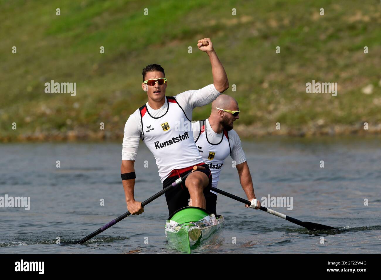 Peter Kretschmer und Yul Oeltze aus Deutschland konkurrieren und gewinnen Goldmedaille in C2 Männer 1000 m während der ICF Kanusprint-Weltmeisterschaft 2017 in Racice, Tschechische Republik, Tag 5, 27th. August 2017 - Foto Jean-Marie Hervio / KMSP / DPPI Stockfoto