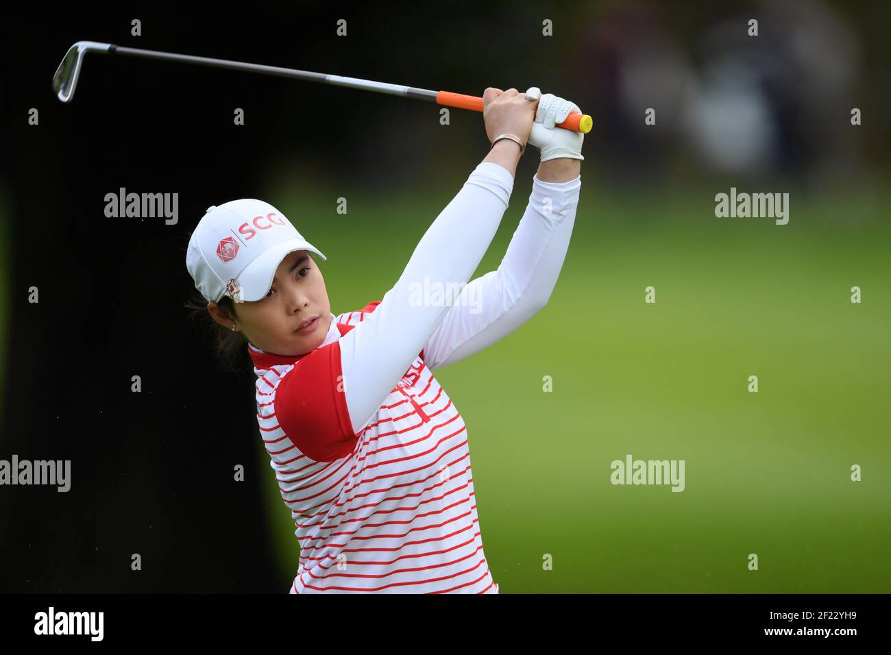 Moriya Jutanugarn tritt am 17. September 2017 im Evian Resort Golf Club in Evian-Les-Bains in der Endrunde der LPGA Evian Championship 2017 an. Foto Philippe Millereau / KMSP / DPPI Stockfoto