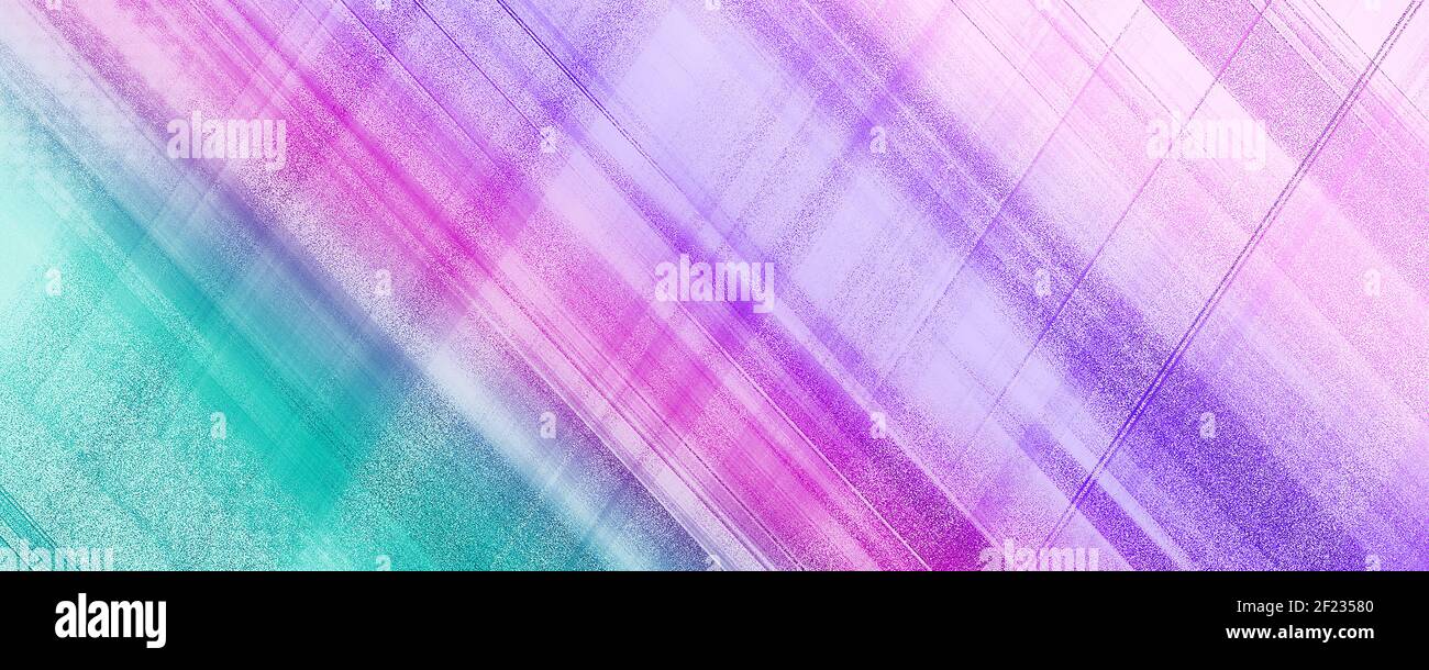 Leuchtende blaugrüne, magentafarbene, violette, rosa diagonale Linien. Mehrfarbiger Verlauf. Panorama-Hintergrund. Helle Crosscross Speed Strips. Abstraktes Design Stockfoto