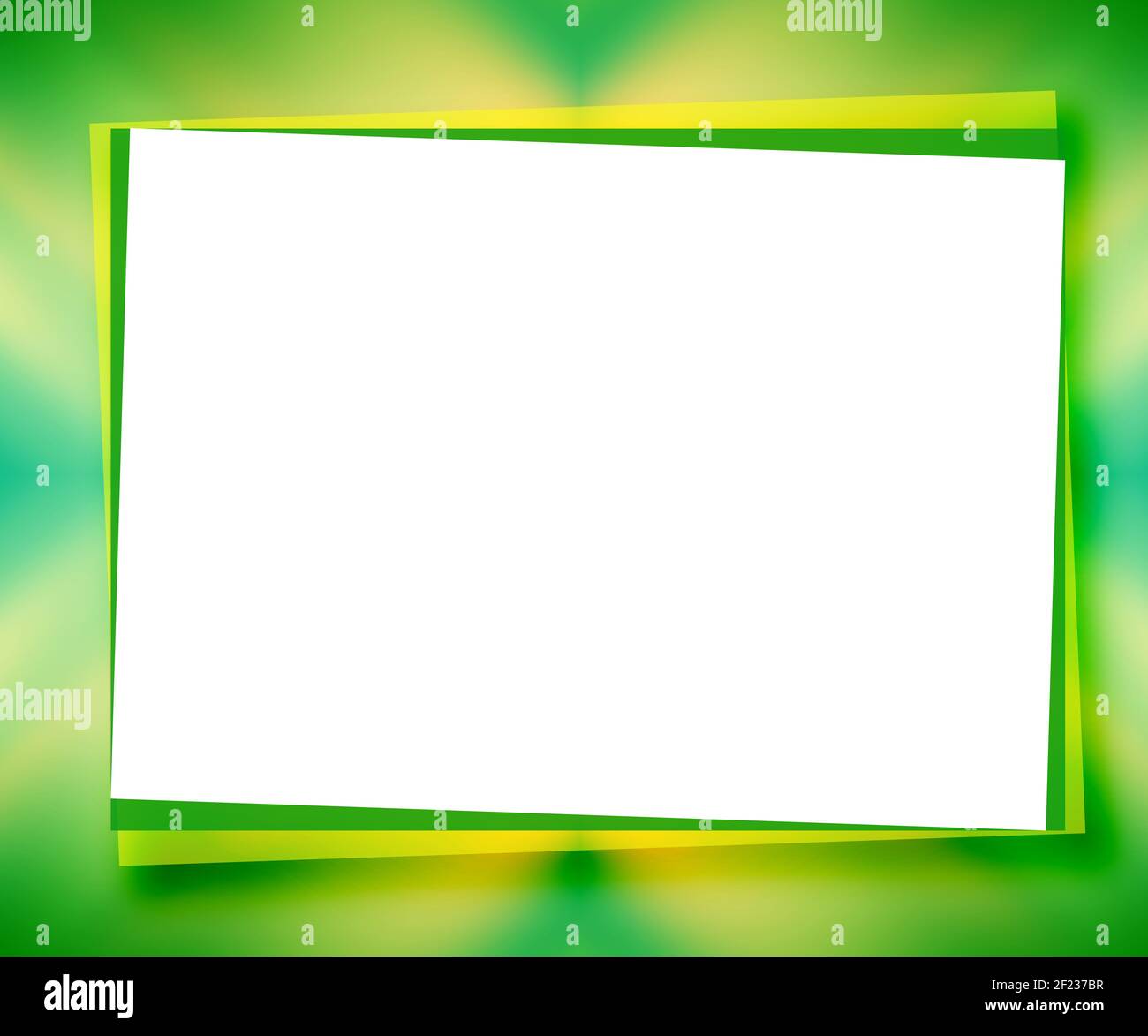 Grüner universeller Hintergrund mit großem Text als weißes Stück Papier platzieren. Abstrakter Mockup-Rahmen. Vorlage Hell gefärbtes Design für Karte, Postkarte, sc Stockfoto