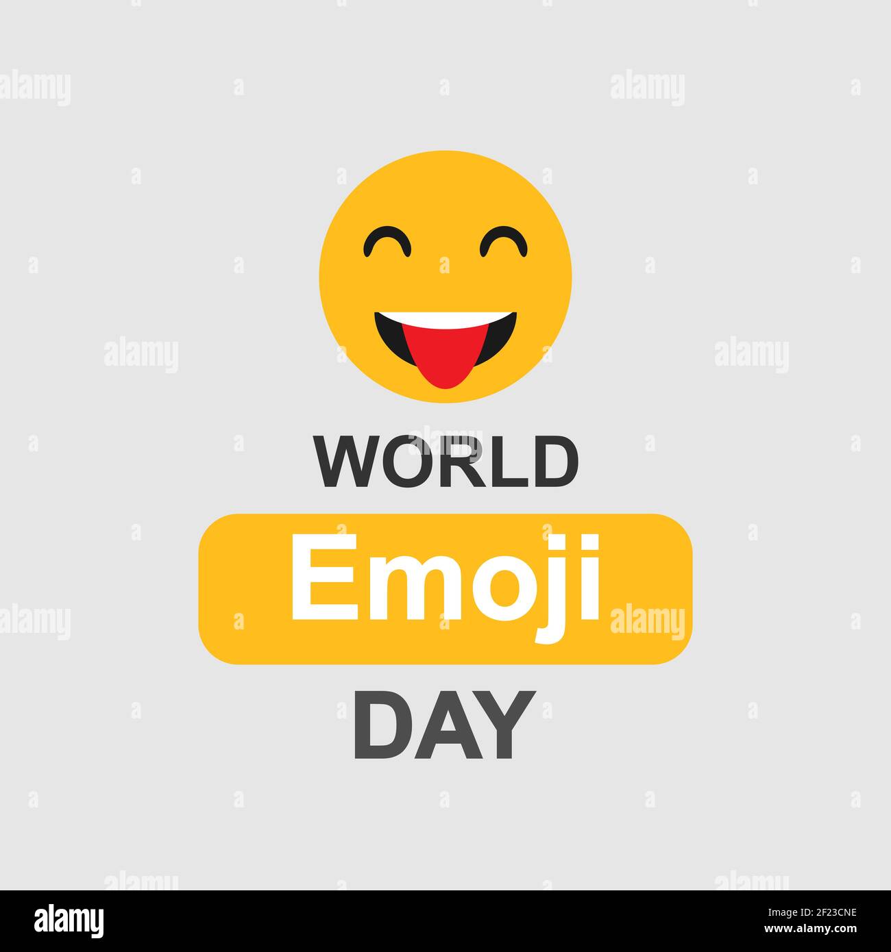 Welt Emoji Tag. Emoji mit Zunge und Text. Vektorgrafik. EPS 10 Stock Vektor