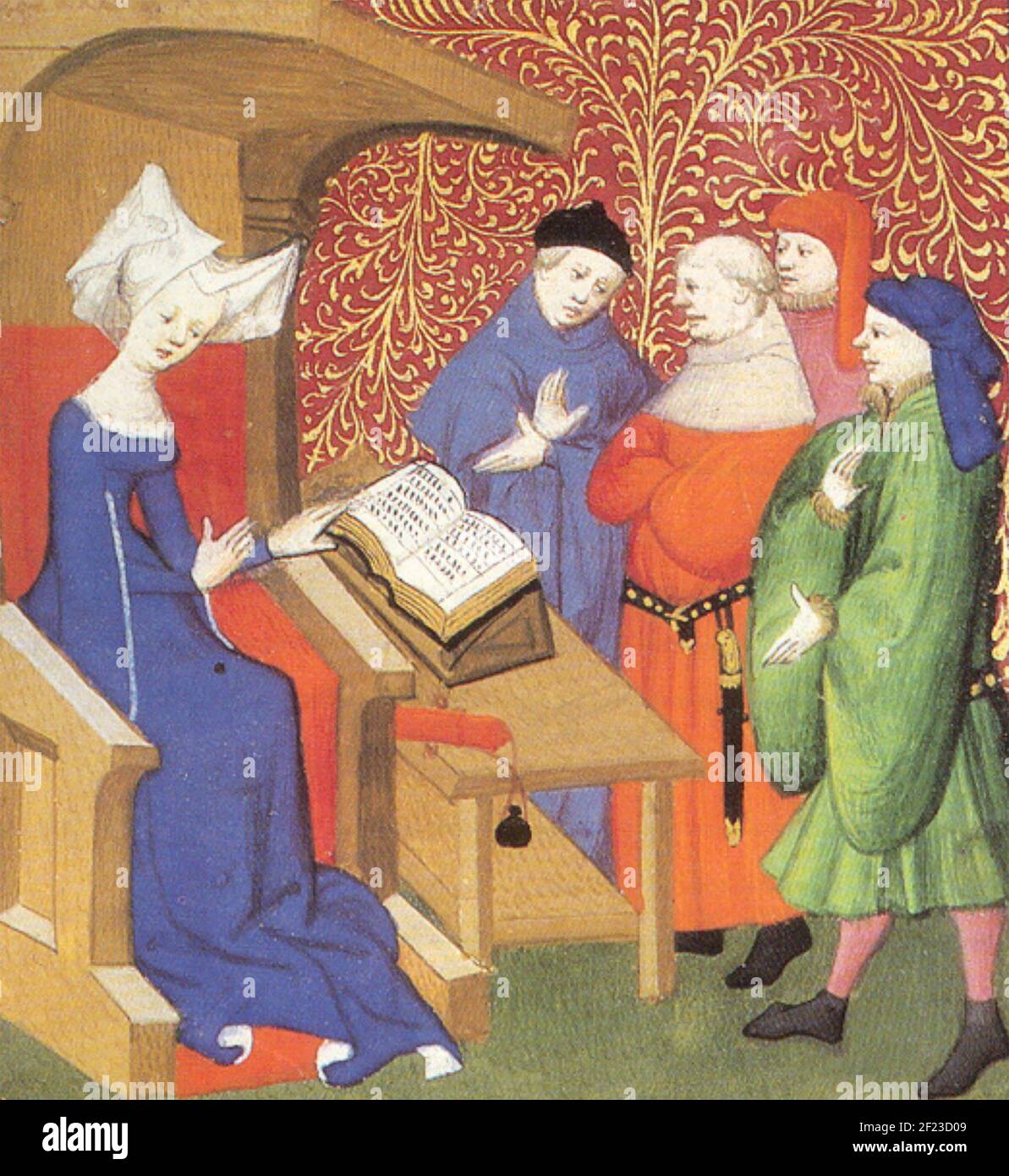 CHRISTINE de PIZAN (1364-c 1430) Venezianisch-französischer Dichter und Autor am Hof Karls VI Von Frankreich hier der Gruppe der Höflinge über vorlesen 1413 Stockfoto