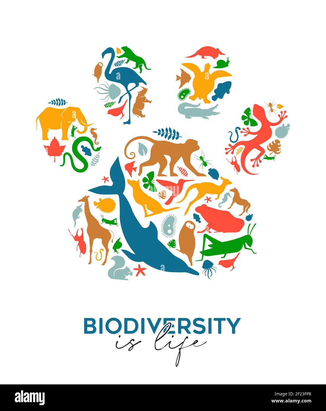 Verschiedene Tierformen machen Pfote Print Form auf isolierten weißen Hintergrund. Bunte Tiere Silhouette Illustration für wilde Leben Vielfalt Konzept oder Stock Vektor
