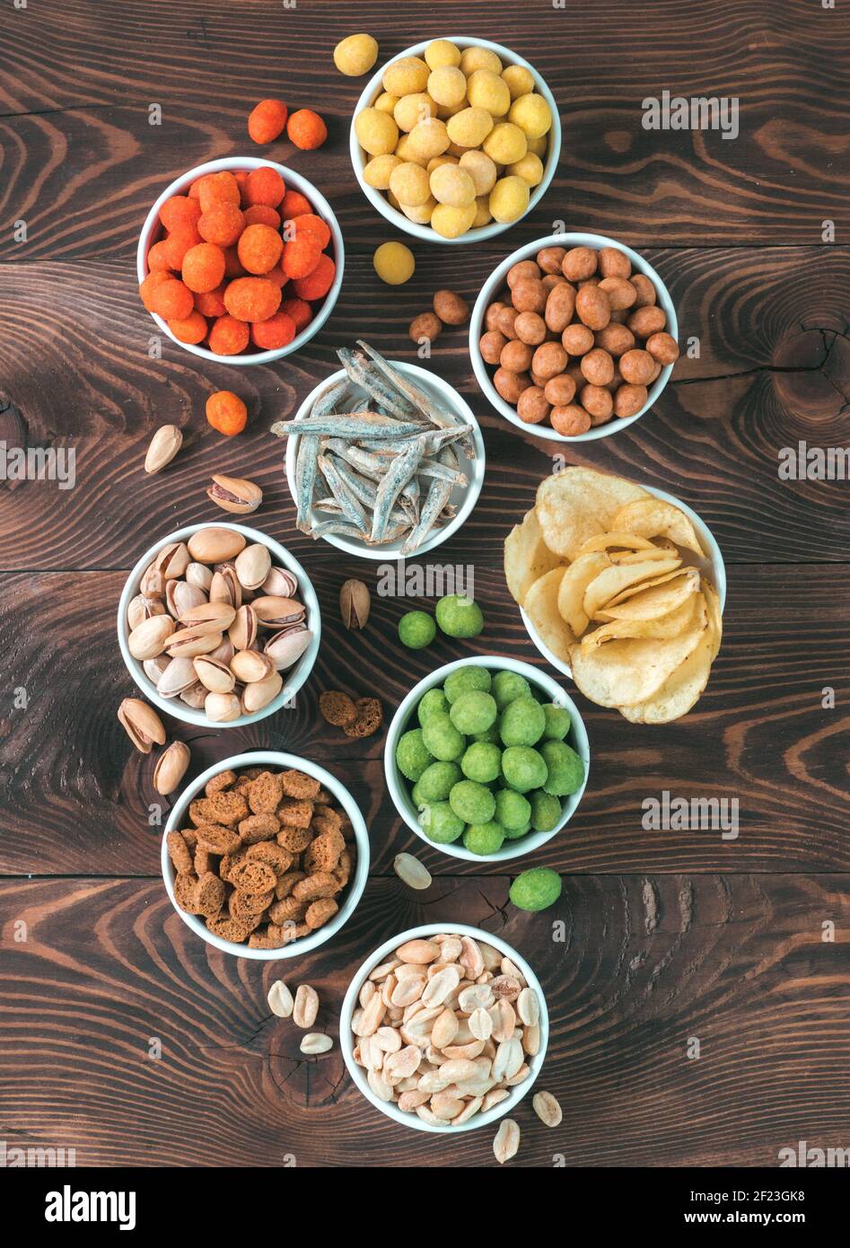 Verschiedene Snacks für Bier Stockfoto