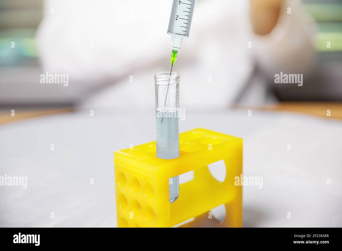 Spritze für Reagenzglas im Labor Stockfoto