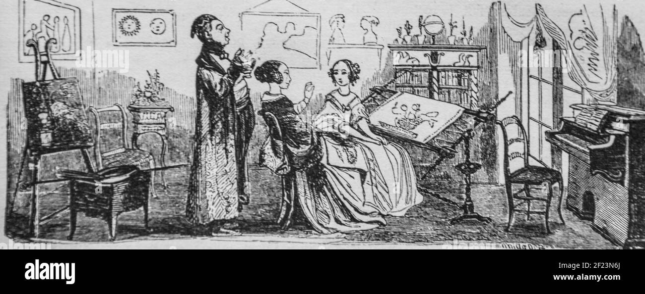 l'institutrice, les français peints par eux-memes,eiteur n.j. philippart 1861 Stockfoto