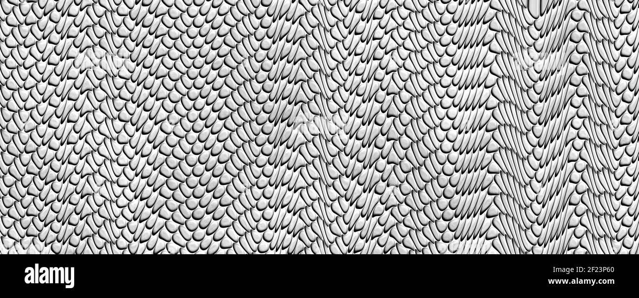 Schwarz-weißes Wellenmuster. Volumen gekrümmte Linien Hintergrund. Metallstruktur Stockfoto