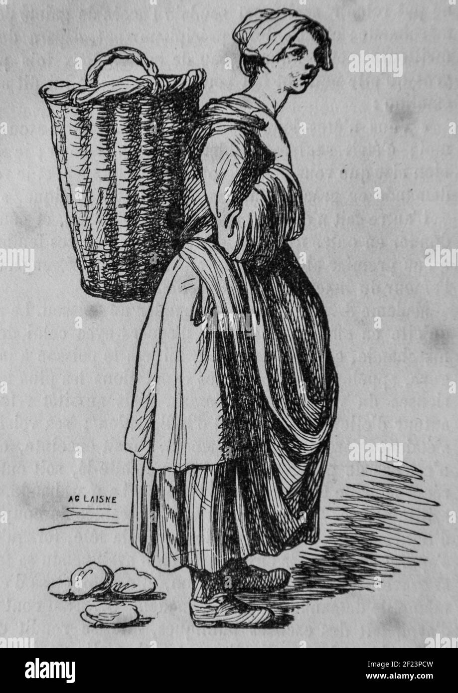 la marchande de poisson sous louis XV, les français peints par eux-memes,eieur n.j. philippart 1861 Stockfoto