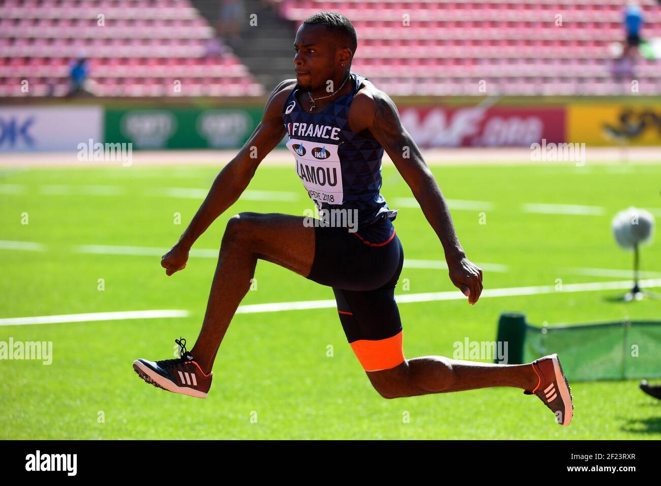 Martin Lamou (FRA) gewinnt die Silbermedaille bei den Dreisprung-Männern während der IAAF World U20 Championships 2018 in Tampere in Finnland, Tag 5, am 14. Juli 2018 - Foto Julien Crosnier / KMSP / DPPI Stockfoto