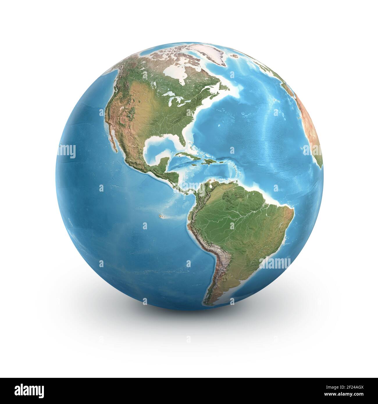 Planet Erdkugel, isoliert auf Weiß. Geographie der Welt aus dem Weltraum, konzentriert auf Nord- und Südamerika - Elemente von NASA Stockfoto