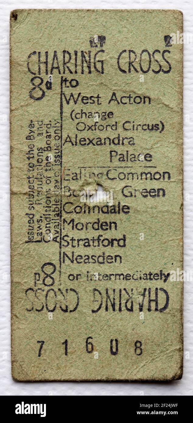 Old London Transport Ticket von Charing Cross Stockfoto