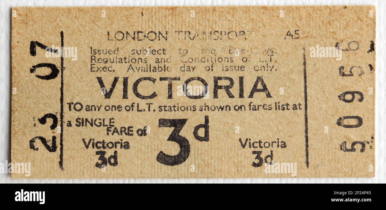 Old London Transport U-Bahn oder U-Bahn-Ticket von Victoria Station Stockfoto