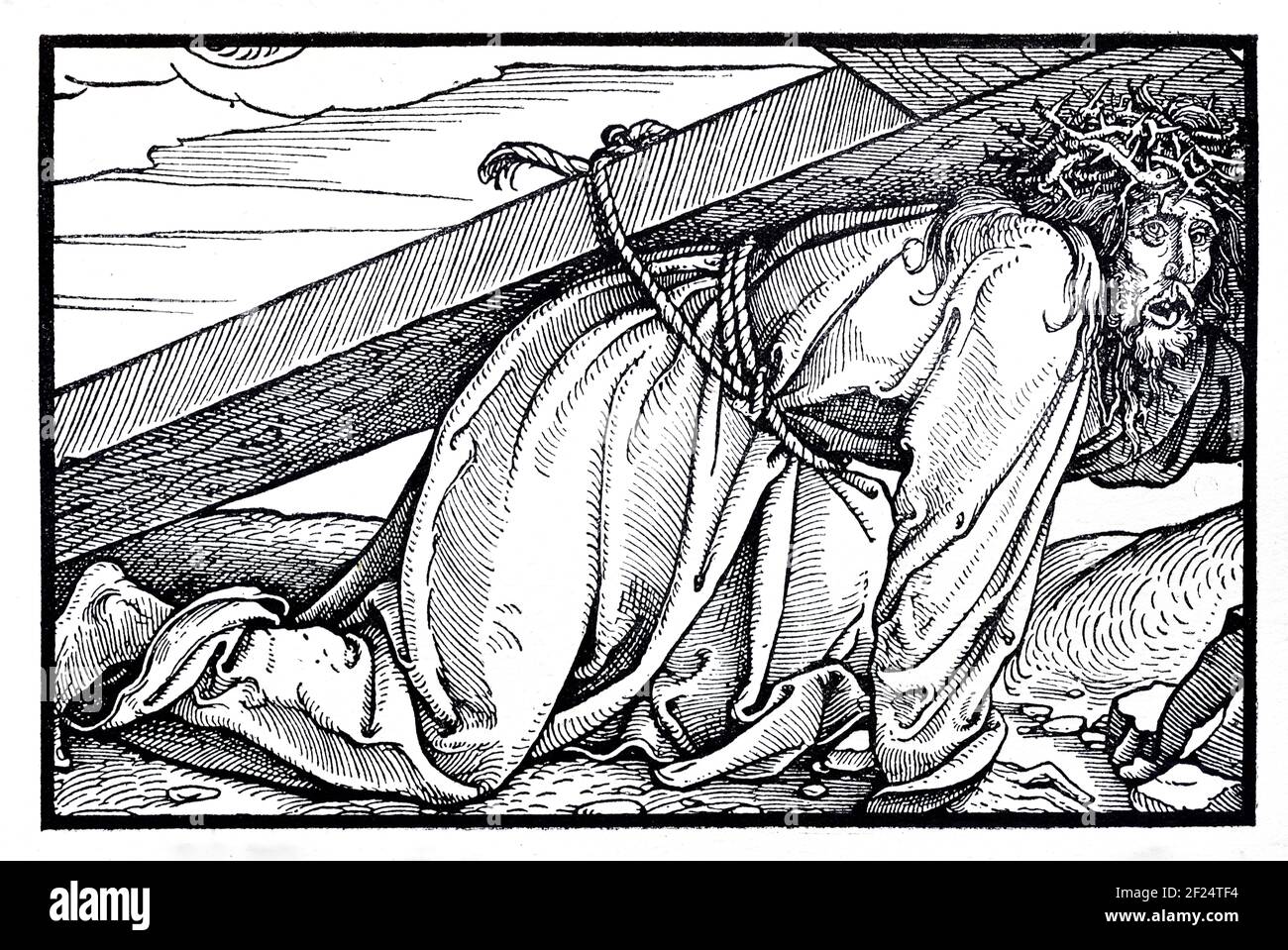Jesus Christus Trägt Das Kreuz. Holzdruck, Holzblockdruck, Holzgravur oder Holzgravur von Hans Holbein dem Jüngeren (c1497-1543) Stockfoto