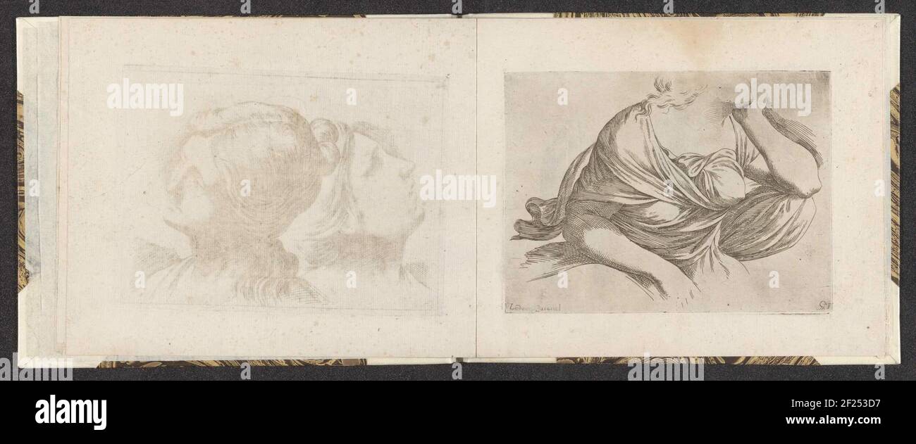 Oberkörper einer Frau; Zeichnungsbeispiele; Mitelli Tiefdruck.der Druck ist Teil eines al-Albums. Stockfoto