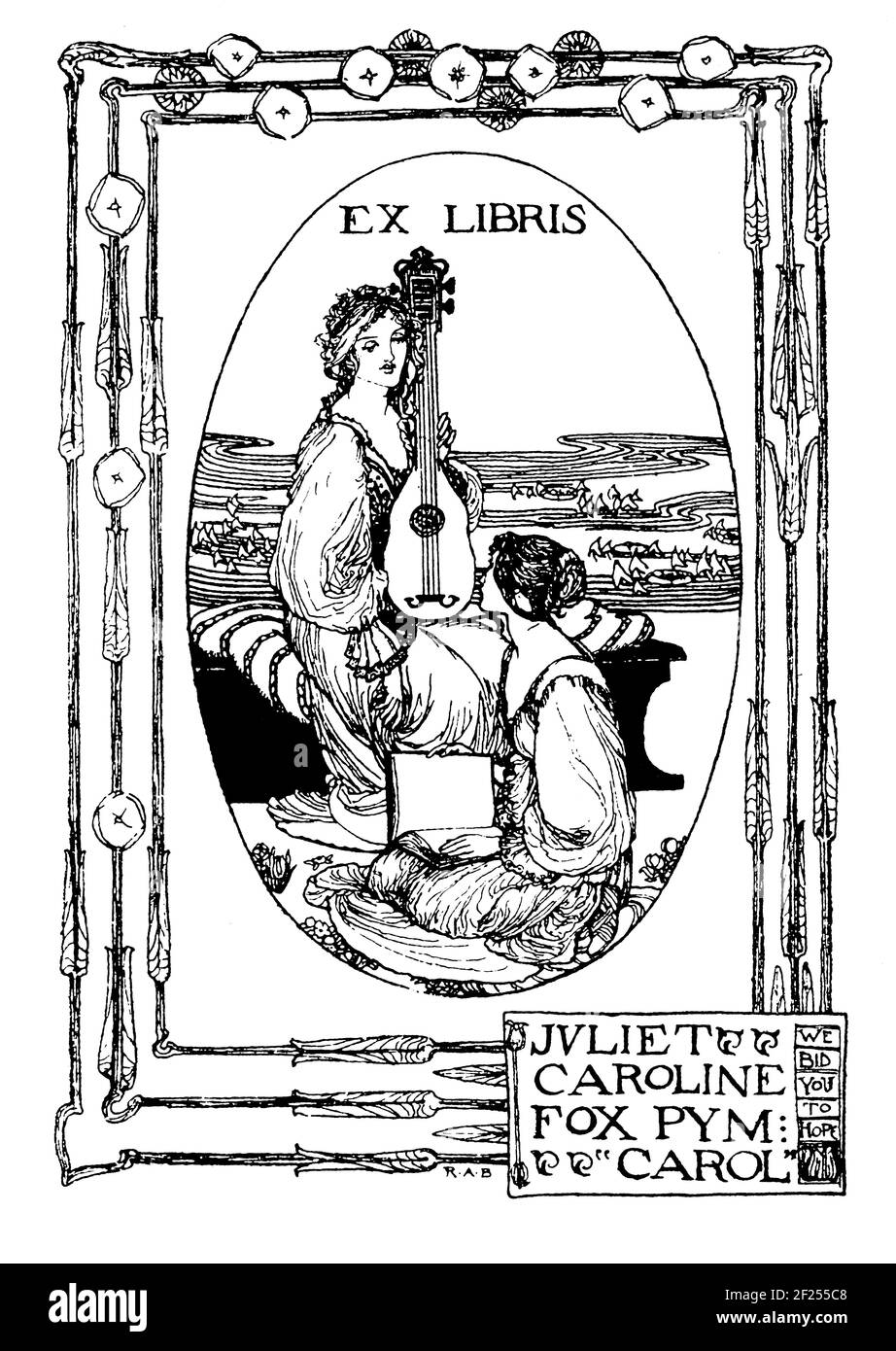 Bücherregal für Carol (Juliet Caroline Fox Pym) Schwester von Yolande Sylvia Nina Noble Pym vom britischen Illustrator Robert Anning Bell Stockfoto