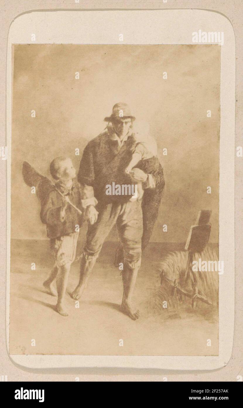 Fotoproduktion von (vermutlich) einem Druck zum Gemälde von Jozef Israëls: Along Moeders Graf.Teil oder Fotoalbum mit 16 Cartes-de-Visite von Frauenfiguren aus dem Werk von J.W. Von Goethe. Stockfoto