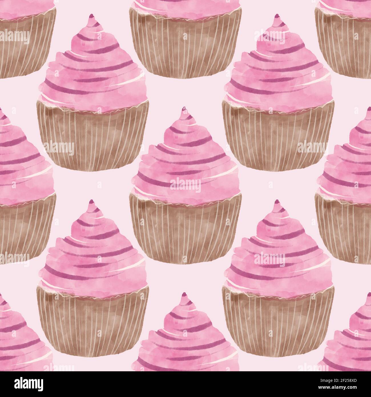 Aquarell Nahtloses Muster mit Cupcakes. Handgezeichnetes Design. Illustration. Stockfoto