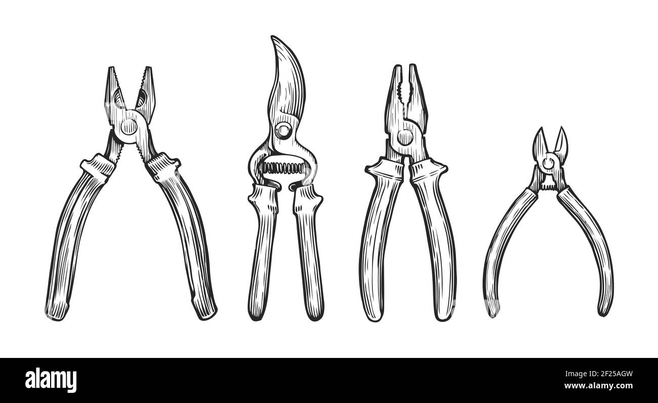 Satz von handgezeichneten Werkzeugen. Skizzendarstellung Reparaturkonzept Stock Vektor