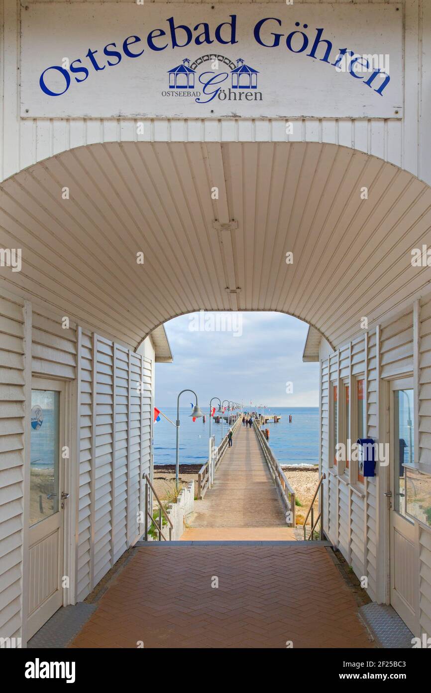 Seebrücke Goehren / Seebrücke Göhren, Seebrücke im Ostseebad auf der deutschen Insel Rügen / Rügen, Mecklenburg-Vorpommern, Deutschland Stockfoto