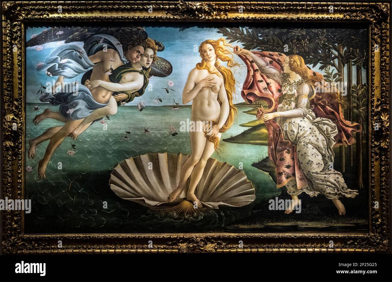 FLORENZ, TOSKANA/ITALIEN - OKTOBER 19 : die Geburt der Venusmalerei in den Uffizien in Florenz am 19. Oktober 2019 Stockfoto