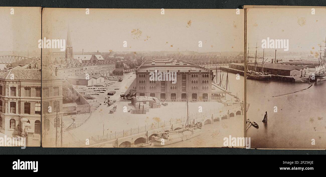 Ansicht des Lagerhauses "die fünf Kontinente" und des Entropothaven.Teil des Panoramas der Rotterdamer Waarins auf dem Kopf des Südens, Foto 3 oder 7. Stockfoto
