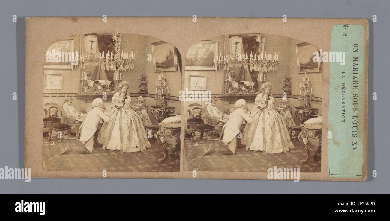 Theatralische Darstellung eines Heiratsantrags basierend auf dem Stück UN Mariage Sous Louis XV von Alexandre Dumas; UN mariage sous louis XV la déclaration .. Stockfoto