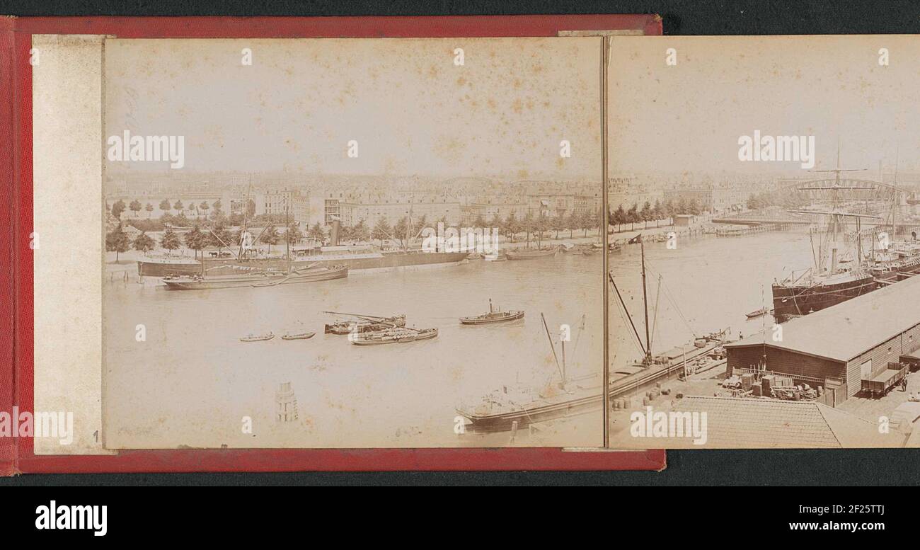 Blick auf die Nordinsel und den Koningshaven.Teil des Panoramas des Rotterdam Resorts Züge auf dem Kopf des Südens, Foto 1 oder 7. Stockfoto