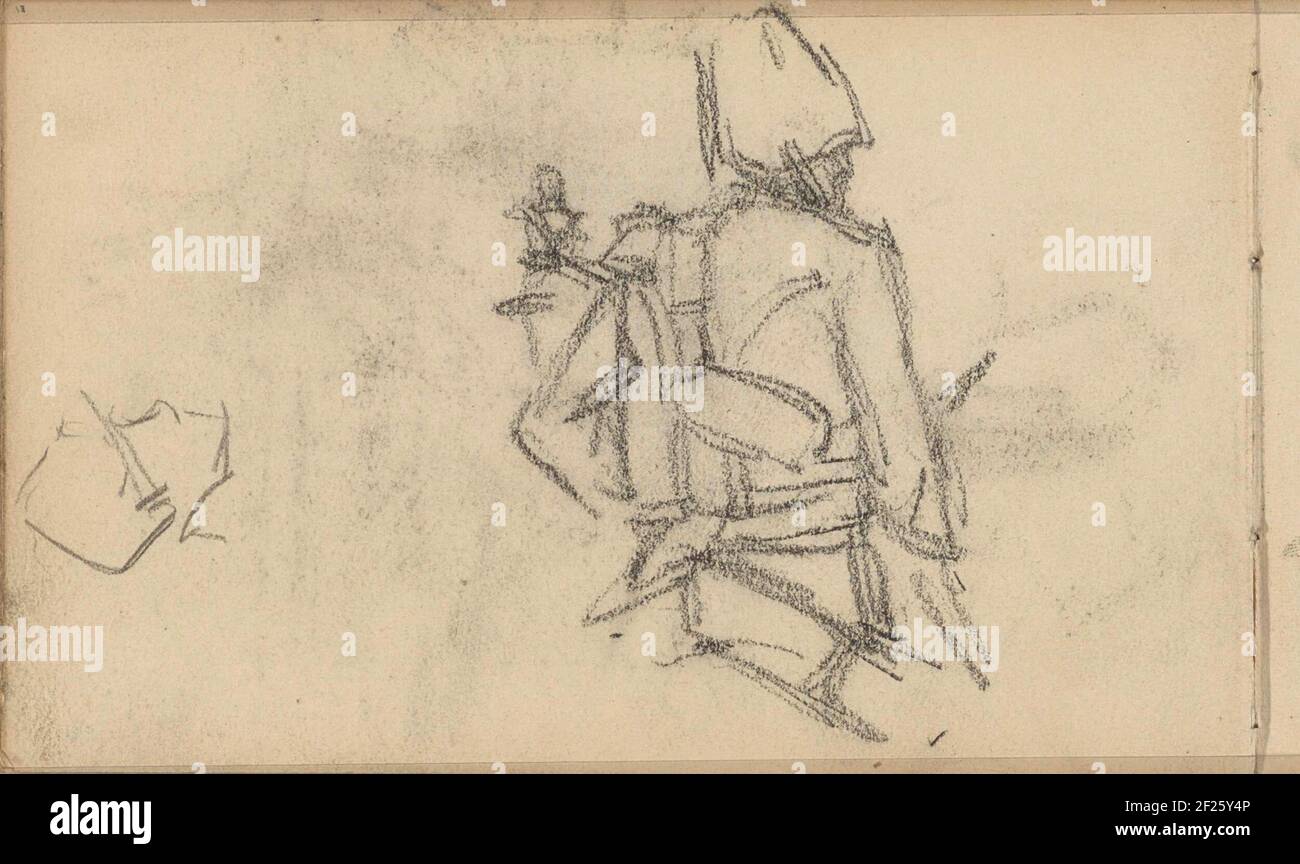 Zwei Studien eines Soldaten, möglicherweise eines Artilleristen.Seite 13 aus einem Skizzenbuch mit 35 Blättern. Stockfoto