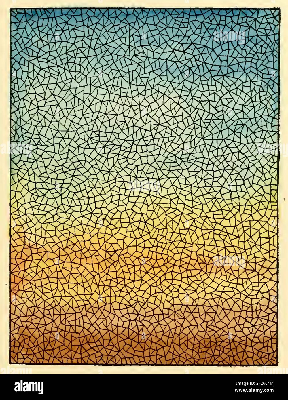 Abstraktes Glaskunstdesign der Belcher Mosaic Glass Company, die in New York in den späten 1800er Jahren tätig war. Farbenfrohes, aufmunterndes Design. Stockfoto