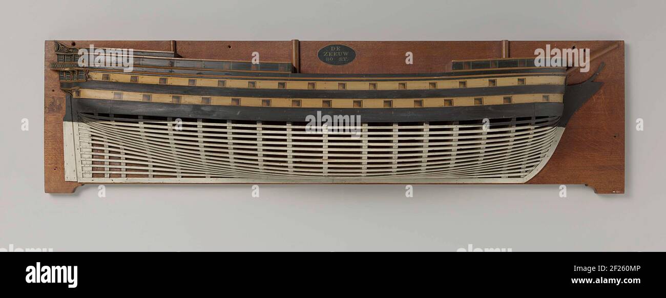 Halbmodell Eines 84 Kanonenschiffs Der Linie Polychromiertes Formmodell Steuerbord Eines Dreimaster Vier Und Vierzig Geschutze Sind In Drei Decks Unterteilt Rundes Heck Mit Zweigeschossigem Zaun Detailliert Mit Halbrunder Galerie In Der Mitte