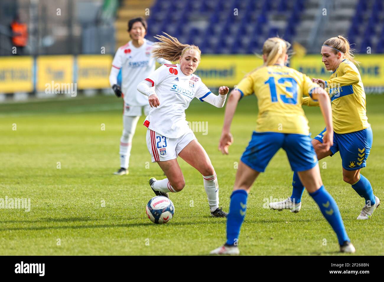 Brondby, Dänemark. März 2021, 10th. Janice Cayman (23) von Olympique Lyon gesehen während der UEFA Women's Champions League Spiel zwischen Brondby IF und Olympique Lyon im Brondby Stadion in Broendby, Dänemark. (Foto Kredit: Gonzales Foto/Alamy Live News Stockfoto