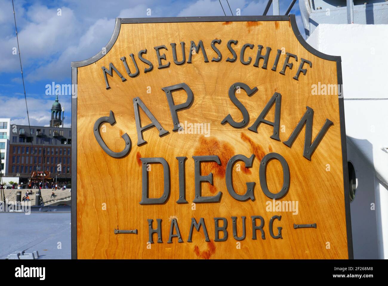 Schild Cap San Diego Hamburg Stockfoto