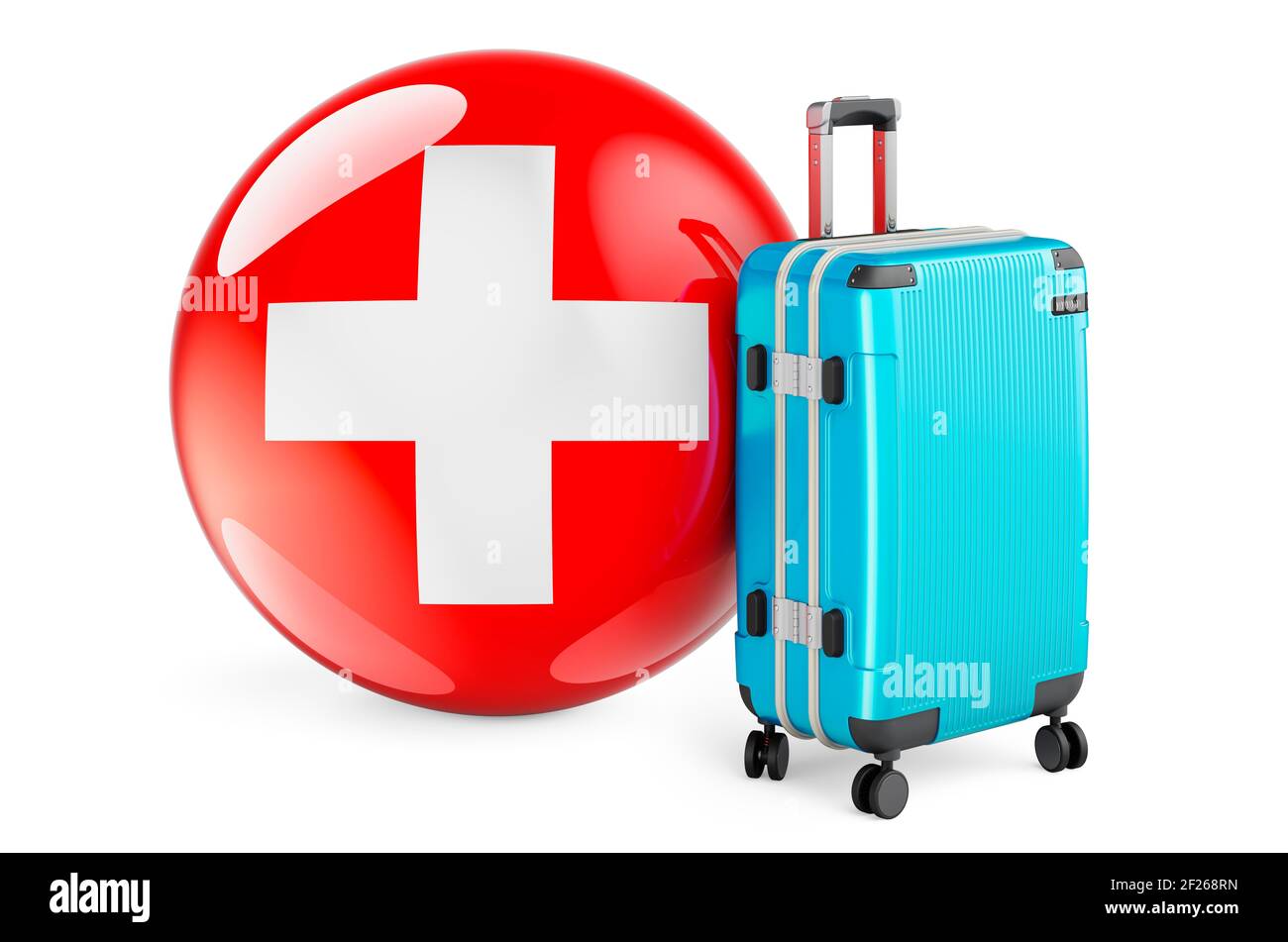 Koffer mit Schweizer Flagge. Schweiz Reisekonzept, 3D Rendering isoliert  auf weißem Hintergrund Stockfotografie - Alamy