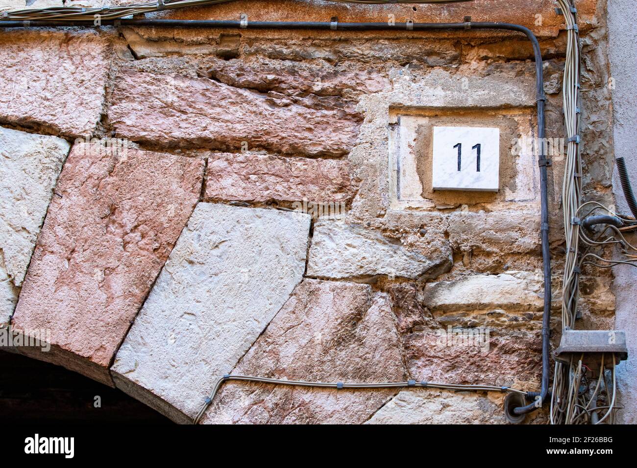 11 alte Hausnummer, Konzeptnummer Stockfoto