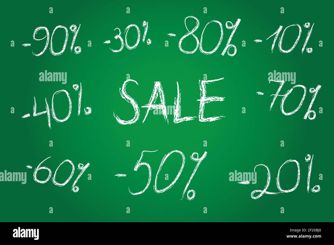 Back to School großer Verkauf. Vektorgrafik für Rabattpreise. Set von weißen Kreide Zahlen, saisonalen Handel, Rabatt-Etiketten. 10th, 20th, 30th, 40th, 5 Stock Vektor