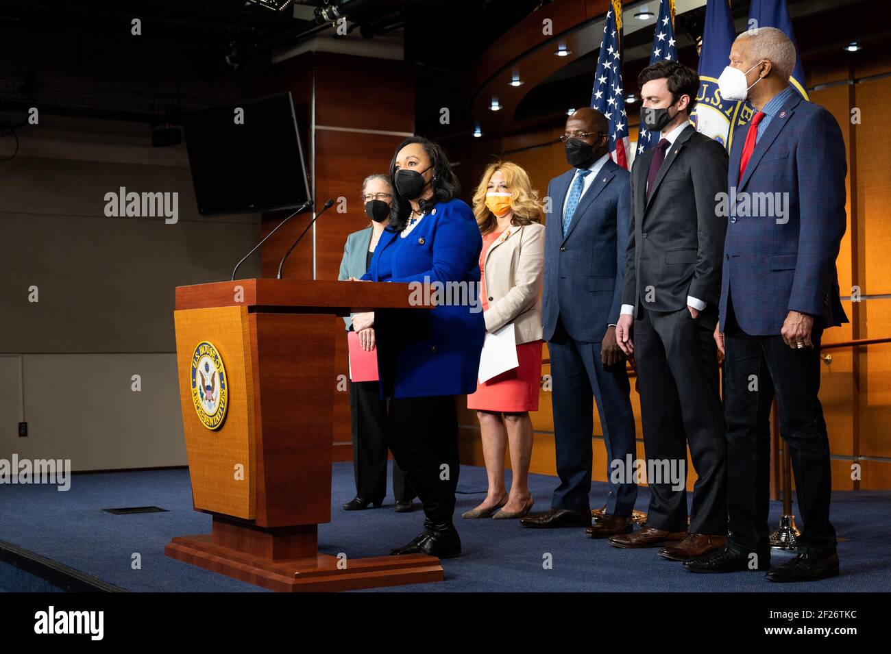 Washington, USA, 10th. März 2021. 10. März 2021 - Washington, DC, USA: US-Repräsentant Nikema Williams (D-GA) spricht auf einer Pressekonferenz über die Vorteile des amerikanischen Rettungsplans für Georgien. (Foto: Michael Brochstein/Sipa USA) Quelle: SIPA USA/Alamy Live News Stockfoto