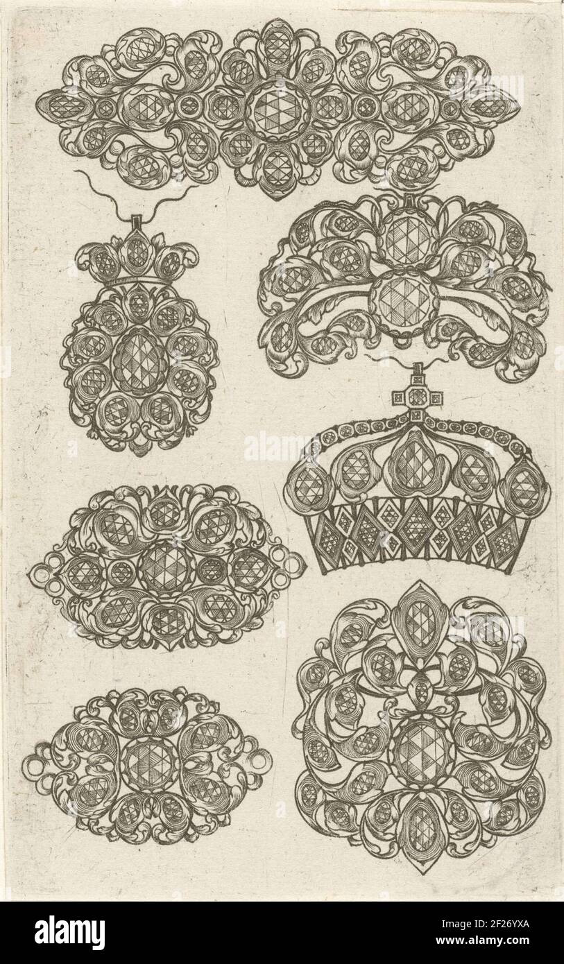 Designs für unter anderem Kleiderbügel und Schnalle. Aus Serien bestehend aus einer Titelseite und 9 Blättern. Stockfoto