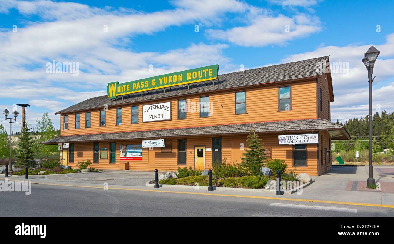 Kanada, Yukon, Whitehorse, White Pass & Yukon Route Railway Depot Stockfoto