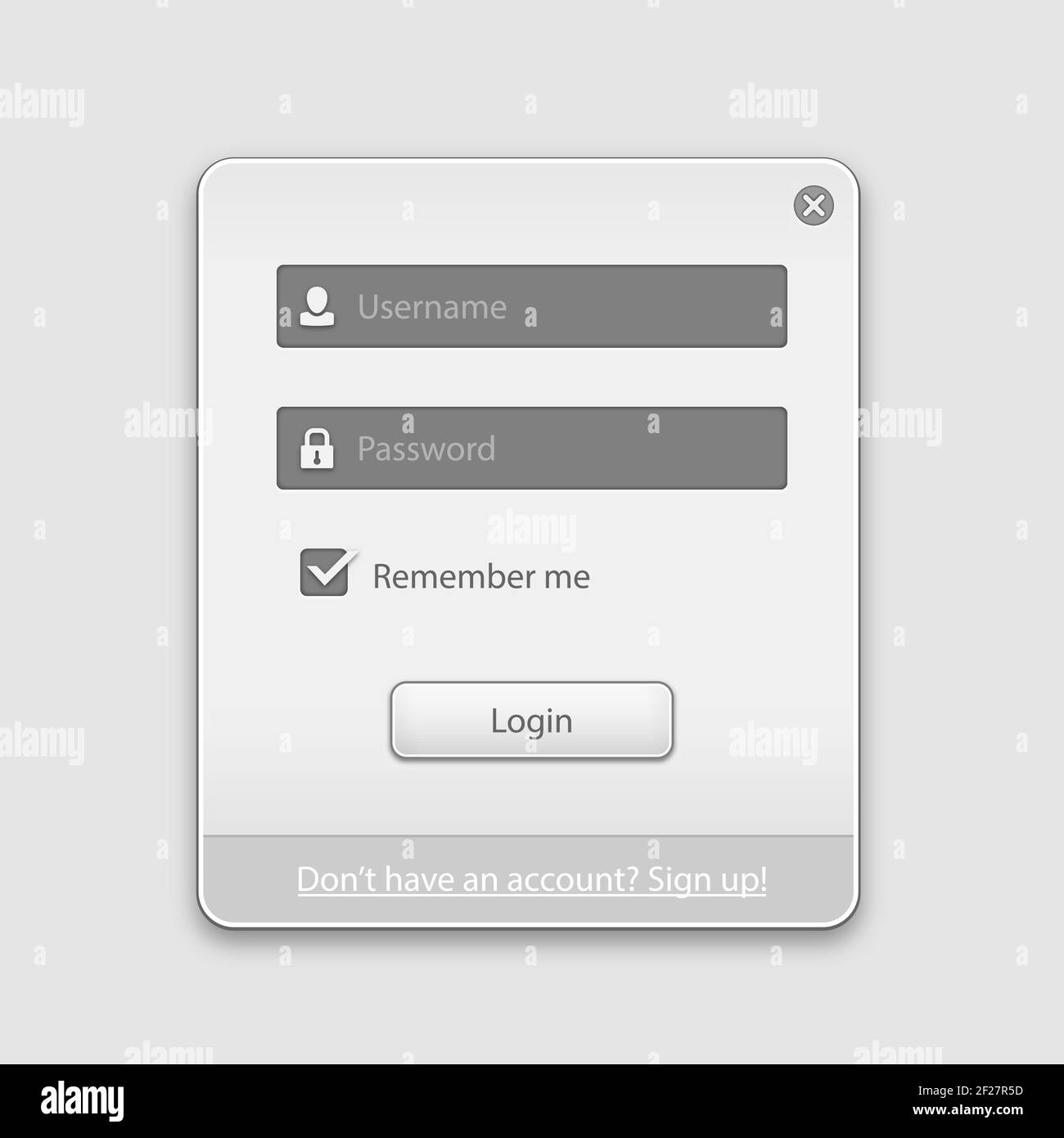 Vektor-Anmeldefeld Formular ui-Element auf weißem Hintergrund Stock Vektor
