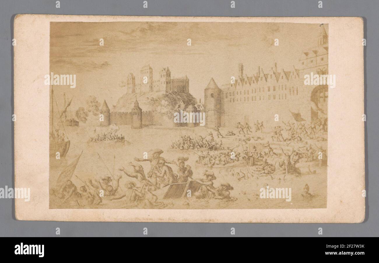 Fotowiedergabe eines Stichs: Angriff von Maarten Schenk op Nijmegen, 1589 .. Stockfoto