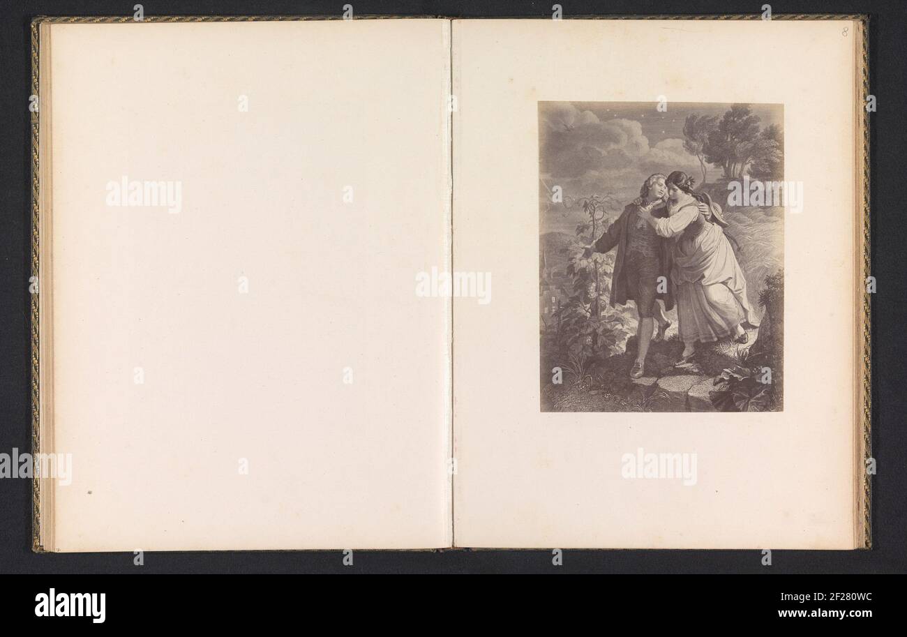 Fotoreproduktion eines Abdrucks einer Szene von Hermann und Dorothea, die Hermann und Dorothea während eines Spaziergangs darstellt .. Stockfoto