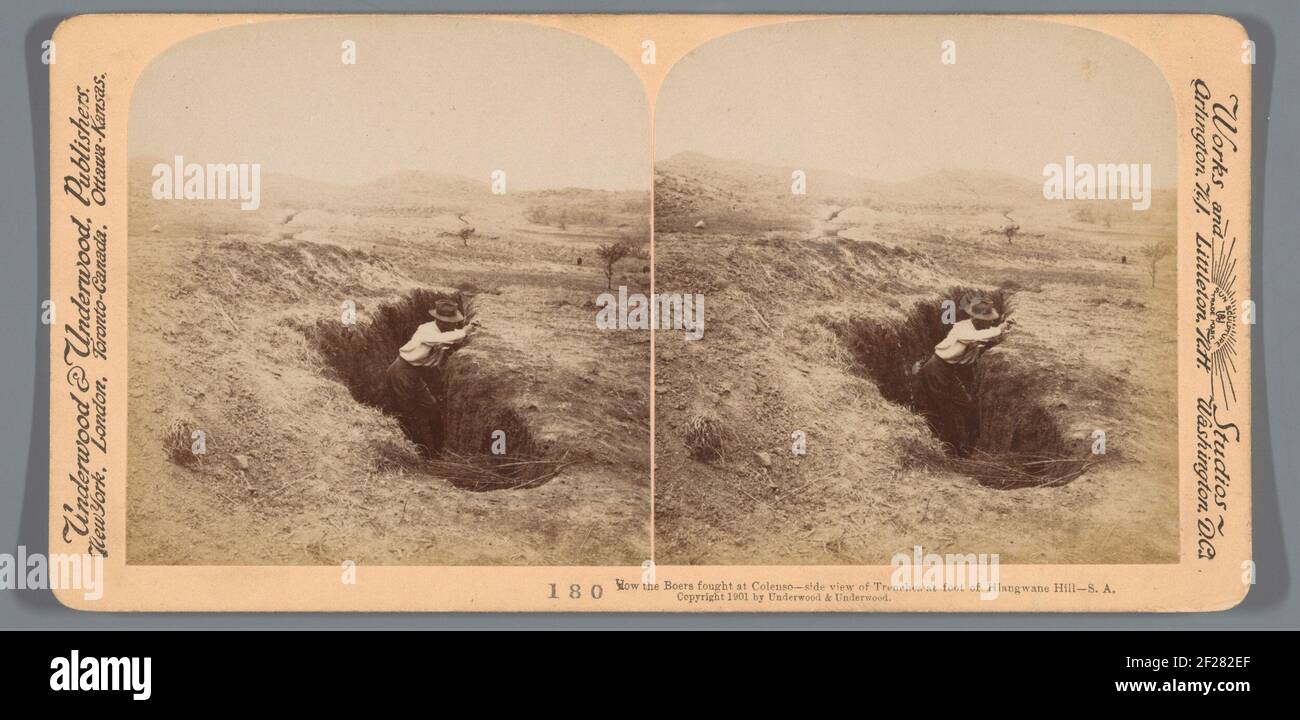 Wie die Buren in Colenso kämpften - Seitenansicht der Schützengräben am Fuß des Hlangwane Hill - S... Stockfoto