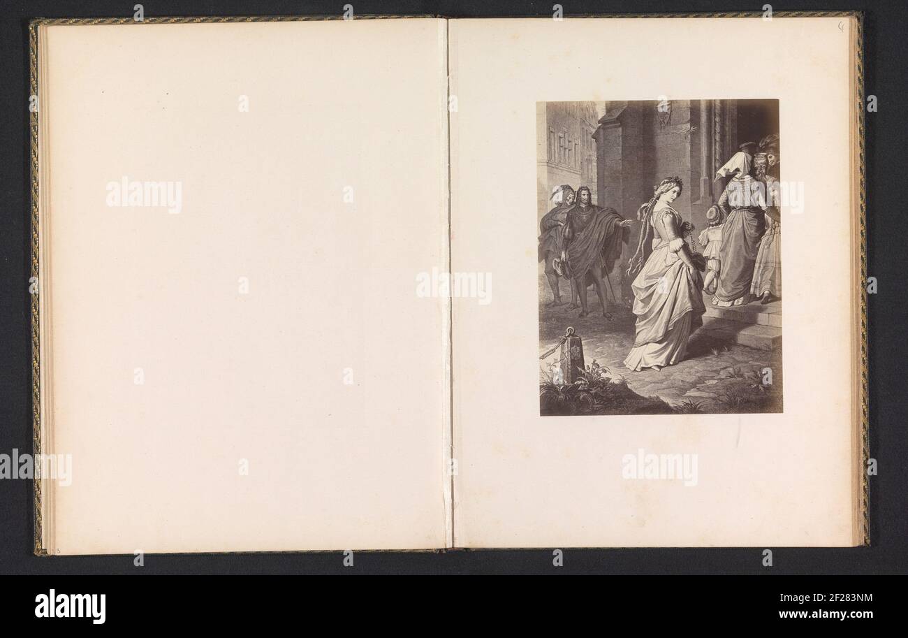 Fotoproduktion eines Drucks einer Szene aus Faust, die Gretchen auf dem Weg zur Kirche darstellt.. Stockfoto