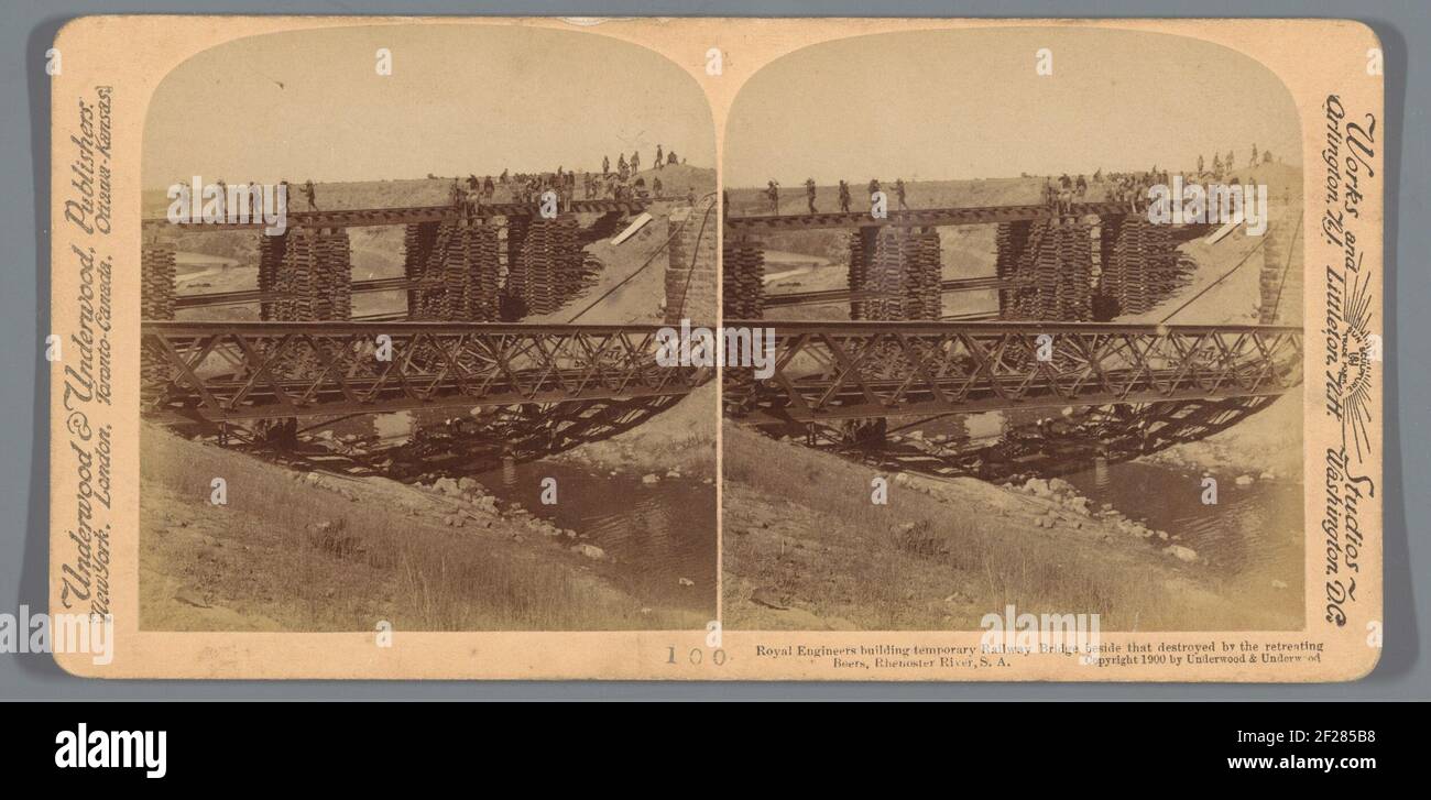 Royal Engineers Gebäude temporäre Eisenbahnbrücke neben der durch die zurückziehenden Buren, Rhenoster River, S... Stockfoto