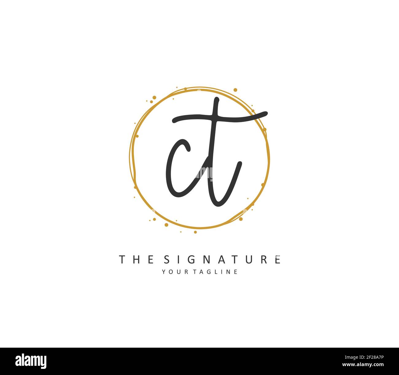 C T CT Anfangsbuchstabenhandschrift und Signaturlogo. Ein Konzept handschriftlich Initiallogo mit Template-Element. Stock Vektor