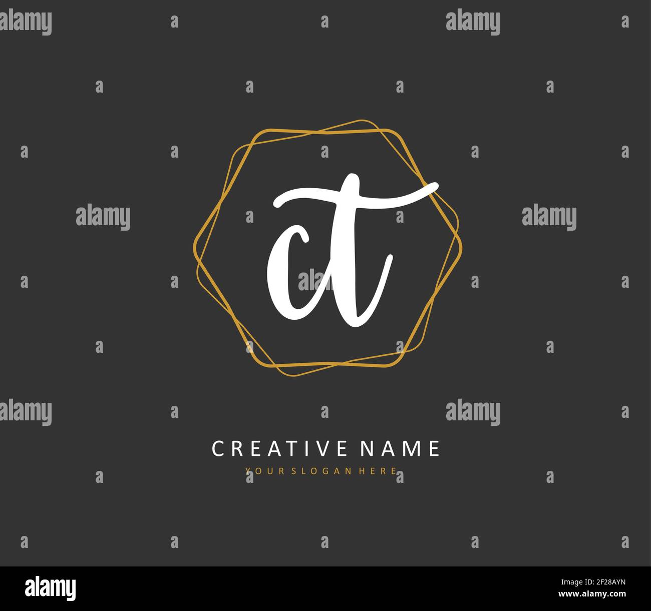 C T CT Anfangsbuchstabenhandschrift und Signaturlogo. Ein Konzept handschriftlich Initiallogo mit Template-Element. Stock Vektor